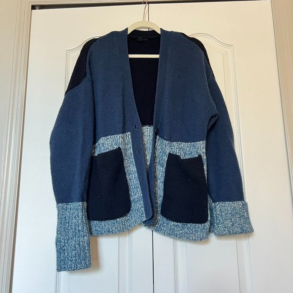 COS Wool Blend Cardigan Color-Block Blue - Picture 3 of 10